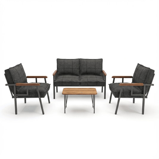Set Mobilier de Grădină Modern cu Măsuță de Cafea – Canapea 2 Locuri + 2 Fotolii
