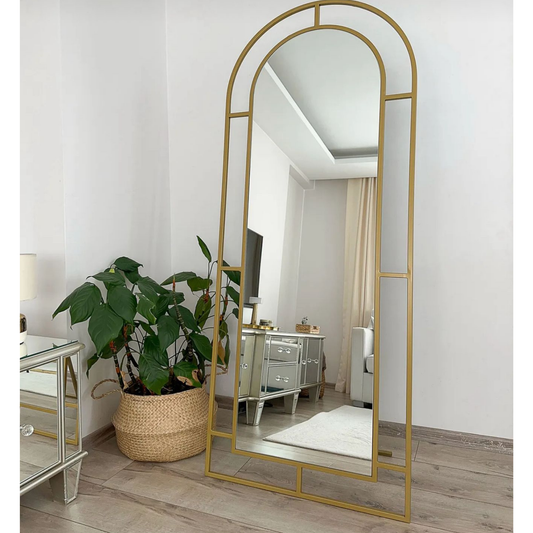 Gold Oglindă pe toată lungimea, cu ramă metalică, model Window, 180x70 cm, cu picior oval, Dormitor
