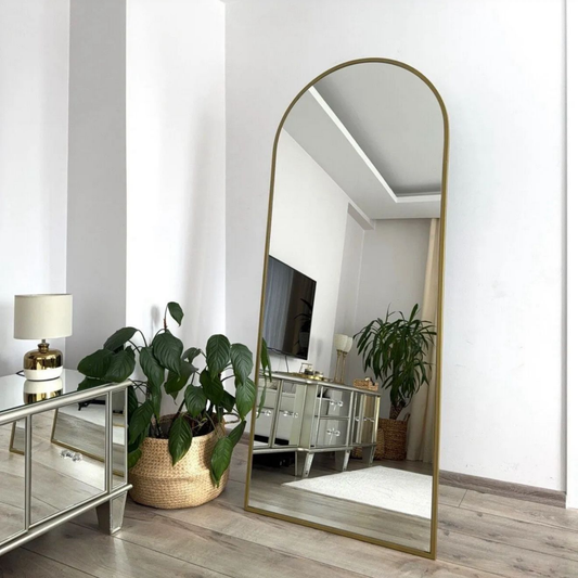 Gold Oglindă ovală demontabilă, cu ramă metalică, 180x70 cm, lungime întreagă, model, Influencer, Dormito