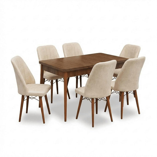 Desire Set Masa 80*170 Extensibila si Scaune 4, 6 bucati Crem