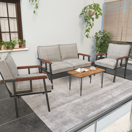 Set Mobilier de Grădină Modern cu Măsuță de Cafea – Canapea 2 Locuri + 2 Fotolii + Masă