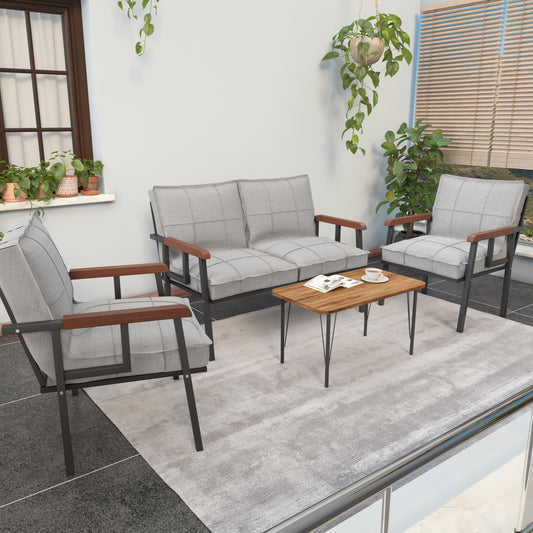 Set Mobilier de Grădină Modern cu Măsuță de Cafea – Canapea 2 Locuri + 2 Fotolii