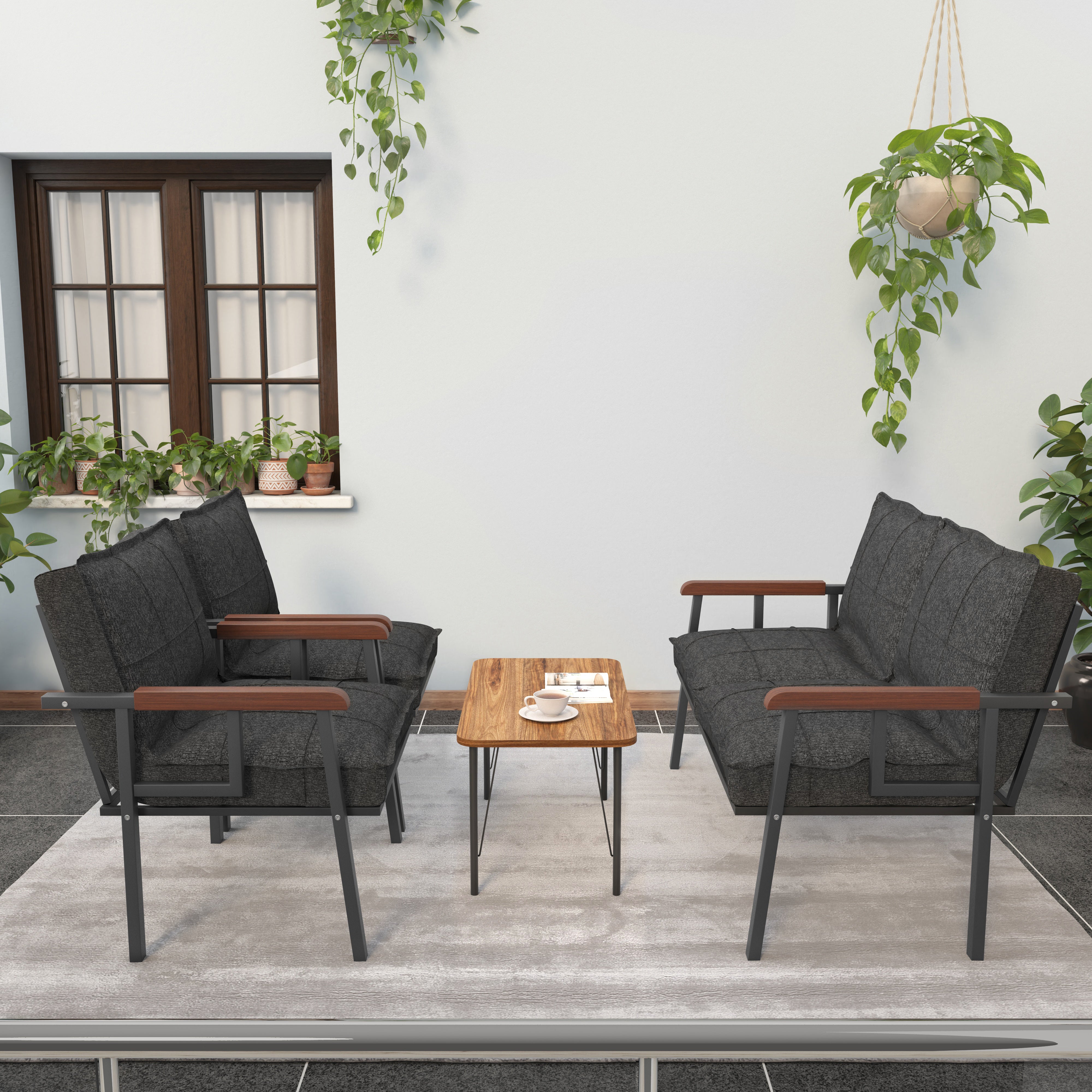 Set Mobilier de Grădină Modern cu Măsuță de Cafea – Canapea 2 Locuri + 2 Fotolii