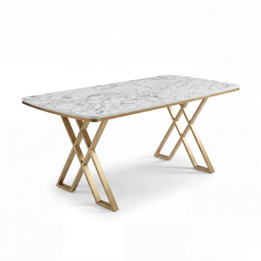 Masa dining X,Detalii Aurii Gold, Bucatarie, Cafenea, Restaurant, 85 x 160 cm -Desire Furniture