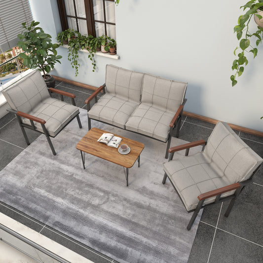 Set Mobilier de Grădină Modern cu Măsuță de Cafea – Canapea 2 Locuri + 2 Fotolii + Masă