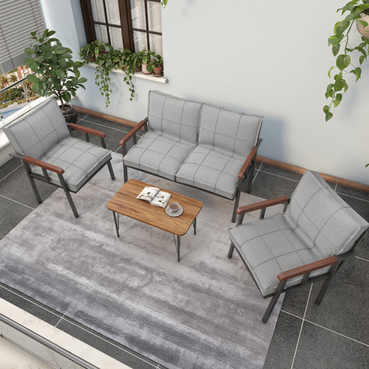 Set Mobilier de Grădină Modern cu Măsuță de Cafea – Canapea 2 Locuri + 2 Fotolii