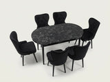 Set Masa si Scaun Oval, Elegant, Bucatarie, Living, Cafenea, Masa Extensibila si Recipient de Depozitare Negru Marmura 80 x 130-170 cm, Textile -Desire Furniture