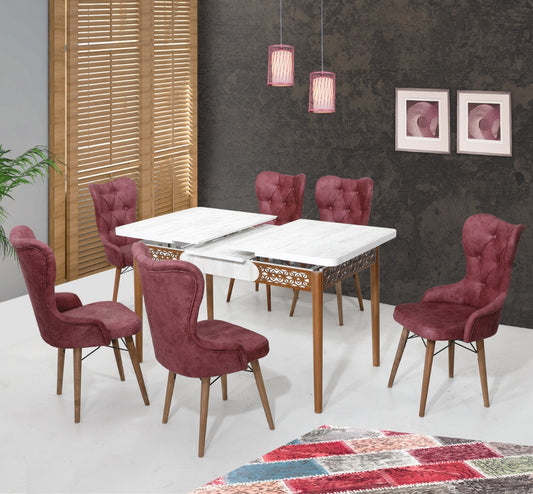 Lord Set masa 80*170 (extensibila) si scaune (6 bucati) Trandafir Uscat / Desire Furniture - Desire Furniture