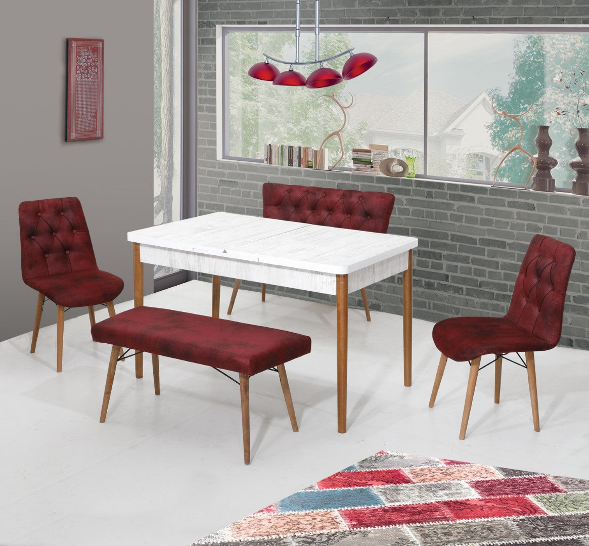 Set de Banca Burgundia / Desire Furniture Masa (Extendible) 80*170 2 buc Banchete 2 Scaune - Desire Furniture