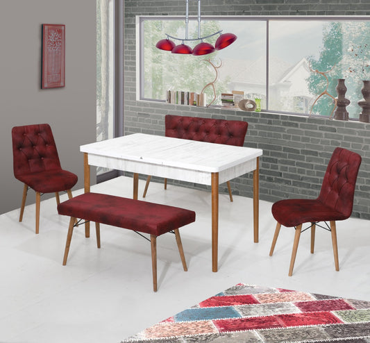 Set de Banca Burgundia / Desire Furniture Masa (Extendible) 80*170 2 buc Banchete 2 Scaune - Desire Furniture