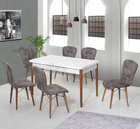 Safir Set Masa 80*170 Extensibila si Scaune 6 bucati Gri