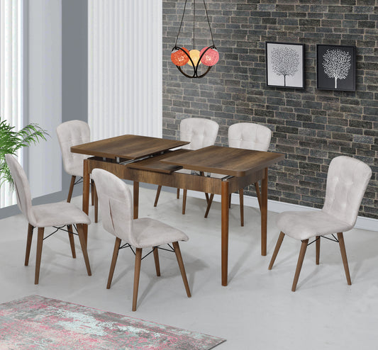 Safir Set Masa 80*170 Extensibila si Scaune 6 bucati Crema