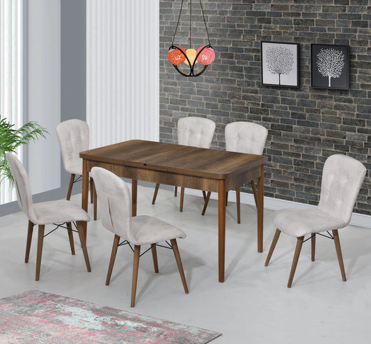 Safir Set Masa 80*170 Extensibila si Scaune 6 bucati Crema
