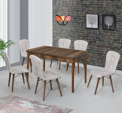 Safir Set Masa 80*170 Extensibila si Scaune 6 bucati Crema