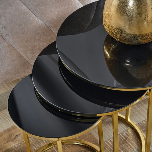Set Mese de Cafea Rotunde – Design Elegant cu Blat din Sticlă și Structură Metalică