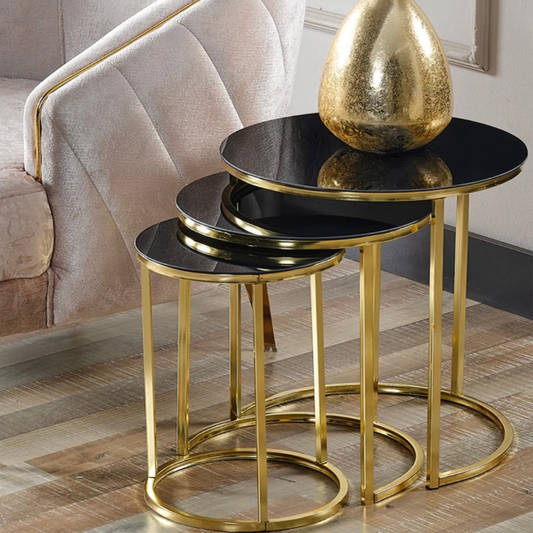 Set Mese de Cafea Rotunde – Design Elegant cu Blat din Sticlă și Structură Metalică