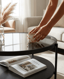 Masă de Cafea Rotundă – Design Modern cu Blat MDF Nanotech și Sticlă Securizată