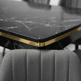 Verona Set Masa Extensibila (Negru Marmura)  80x 135 (80 x 178) Si Scaun 6 Buc, Aur Detalii, Horeca, Bucatarie, Living