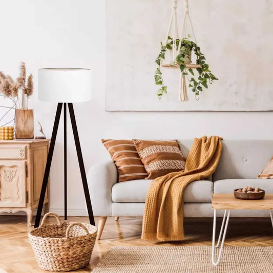 Desire Lampă de podea cu cap alb și picior din lemn închis la culoare - Desire Furniture