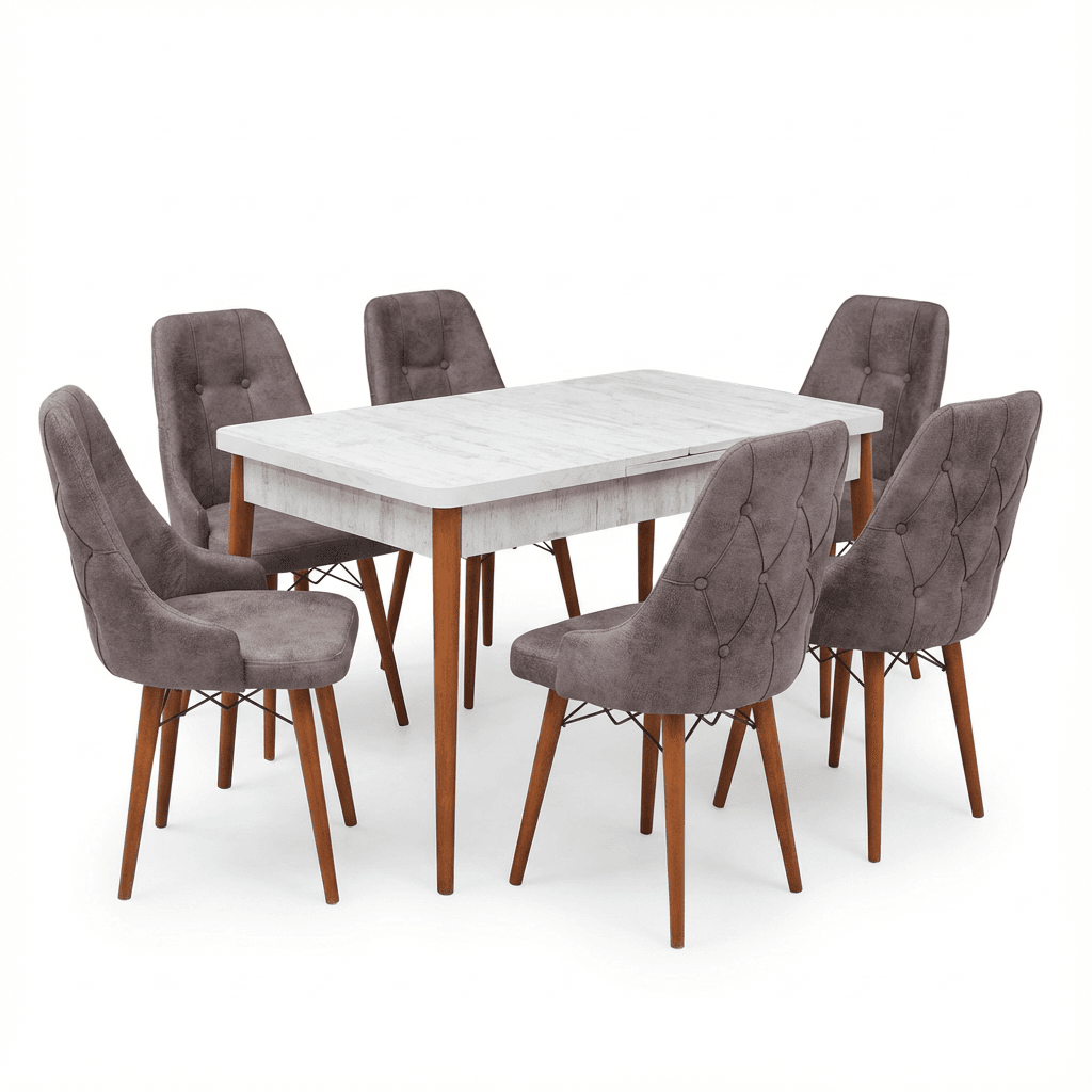 Eros Set Masa 80*170 Extensibila si Scaune 6 bucati Gri