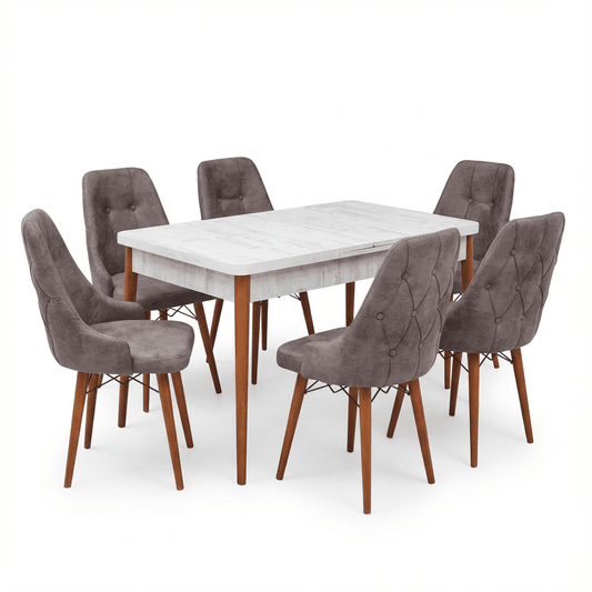Eros Set Masa 80*170 Extensibila si Scaune 6 bucati Gri