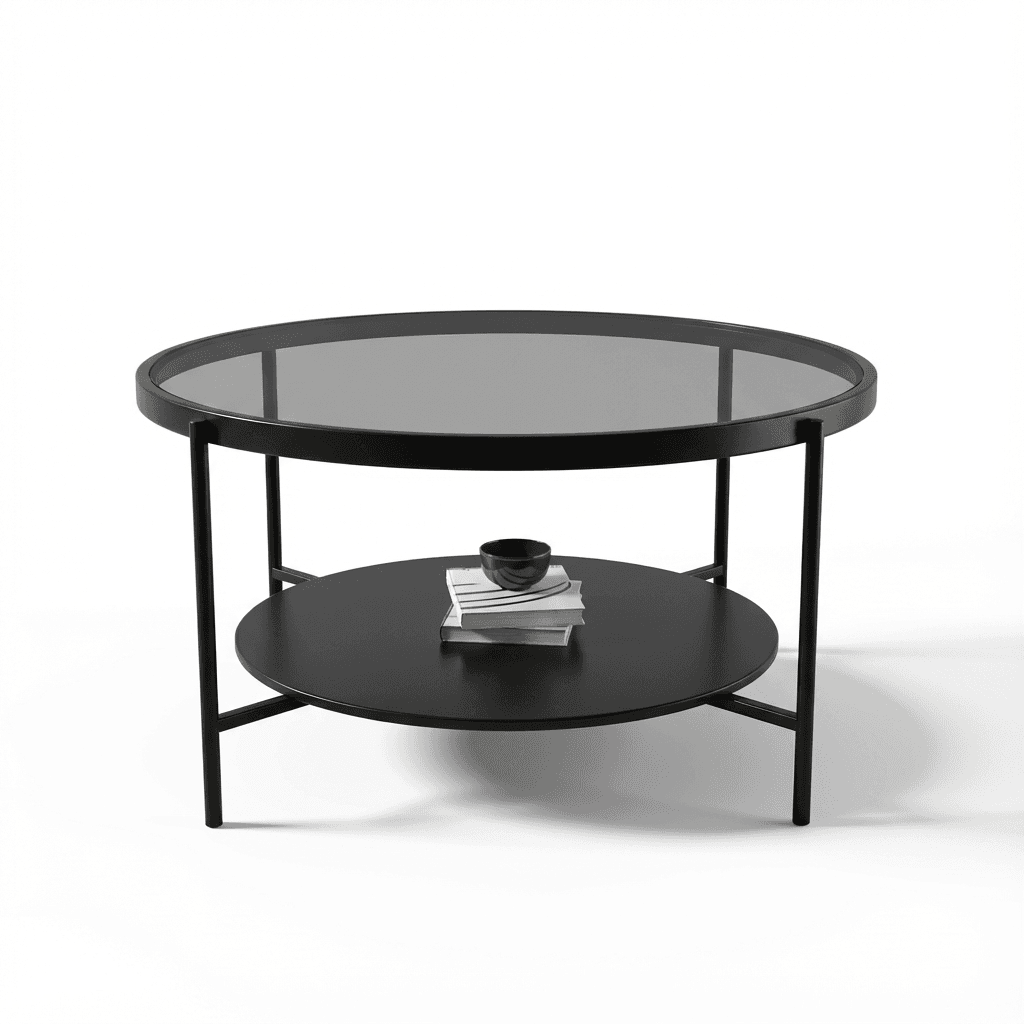 Masă de Cafea Rotundă – Design Modern cu Blat MDF Nanotech și Sticlă Securizată