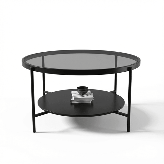 Masă de Cafea Rotundă – Design Modern cu Blat MDF Nanotech și Sticlă Securizată