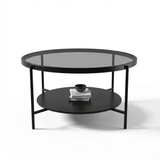 Masă de Cafea Rotundă – Design Modern cu Blat MDF Nanotech și Sticlă Securizată