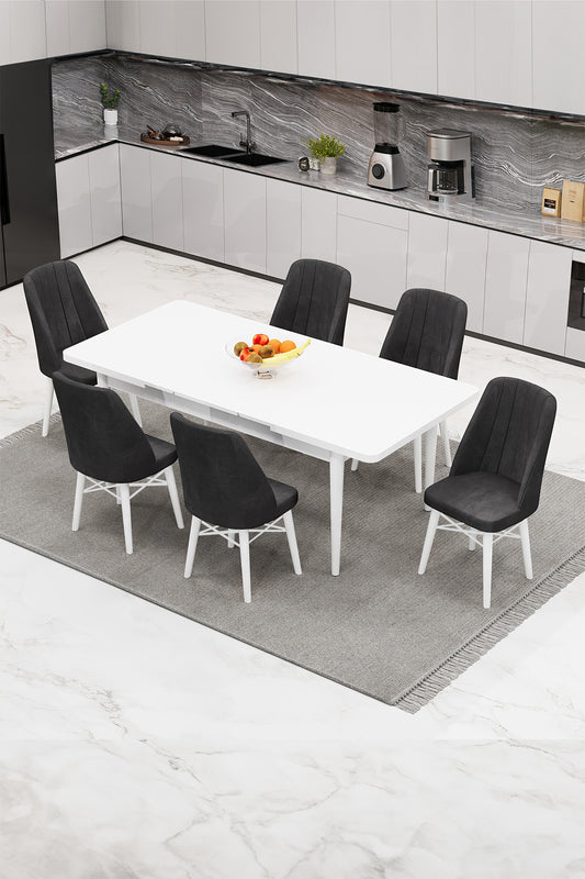 Babyface Madrid Set Masa Extensibila 80 x 130-170 cm  si Scaune 6 Bucati Gri Antracit