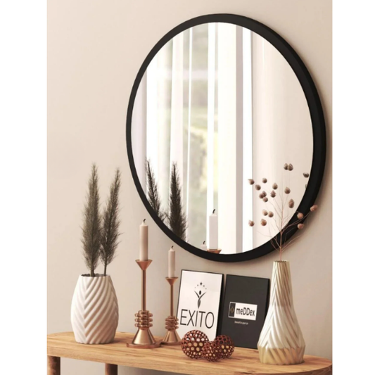 Oglindă rotundă neagră pentru perete, living și birou, 60 cm 58X58