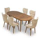 Set Masa si Scaun Oval, Elegant, Bucatarie, Living, Cafenea, Masa Extensibila si Recipient de Depozitare Pine 80 x 130-170 cm, VerdeTextile -Desire Furniture