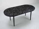 Set Masa si Scaun Oval, Elegant, Bucatarie, Living, Cafenea, Masa Extensibila si Recipient de Depozitare Negru Marmura 80 x 130-170 cm, Textile -Desire Furniture