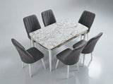 Verona Set Masa Extensibila (Marmura Alba)  80x 135 (80 x 178) Si Scaun 6 Buc, Aur Detalii, Horeca, Bucatarie, Living
