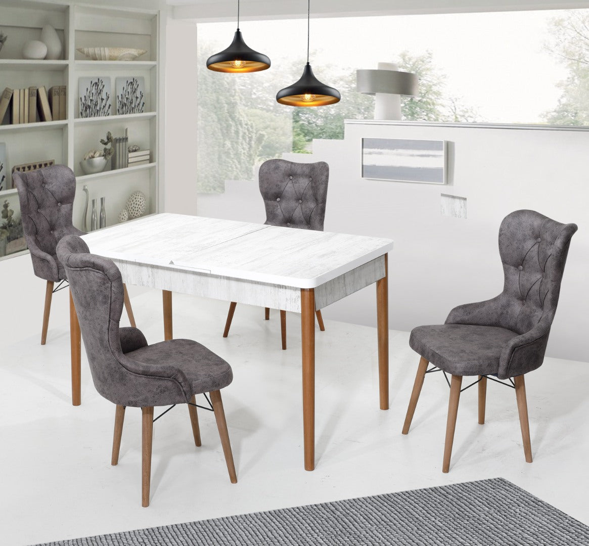 Lord Set masa 70*140 (extensibila) si scaune (4 bucati) Gri / Desire Furniture - Desire Furniture