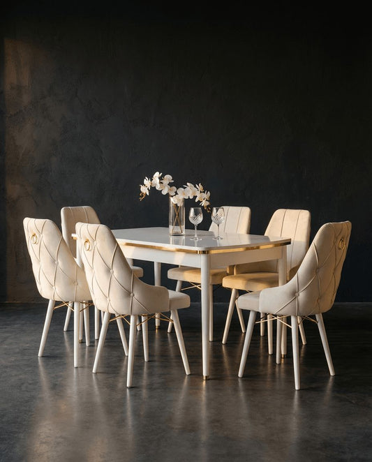 Leo Set Extensibila 80x 135 (80 x 178) Si Scaun 6 Buc Crem