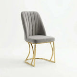 Set Masa şi 6 Scaune Monza, Stil Elegant, Detalii Aurii, 85x160 cm, Blat Marmorat Bermuda Gri