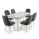 Leo Set Extensibila 80x 135 (80 x 178) Si Scaun 6 Buc Crem