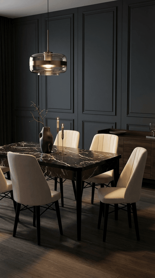 Babyface Madrid Set Masa Extensibila 80 x 130-170 cm si Scaune 6 bucati Crem