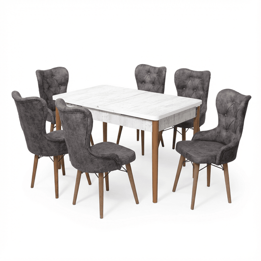 Lord Set Masa 80*170 Extensibila si Scaune 6 bucati Gri