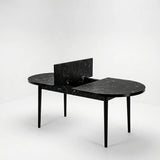 Set Masa si Scaun Oval, Elegant, Bucatarie, Living, Cafenea, Masa Extensibila si Recipient de Depozitare Negru Marmura 80 x 130-170 cm, Textile -Desire Furniture