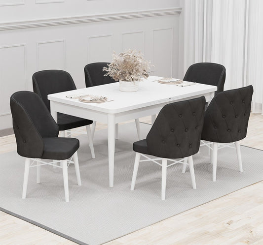 Babyface Lexus Set masa 80*170 (extensibila) si scaune (6 bucati) Gri Antracit / Desire Furniture - Desire Furniture