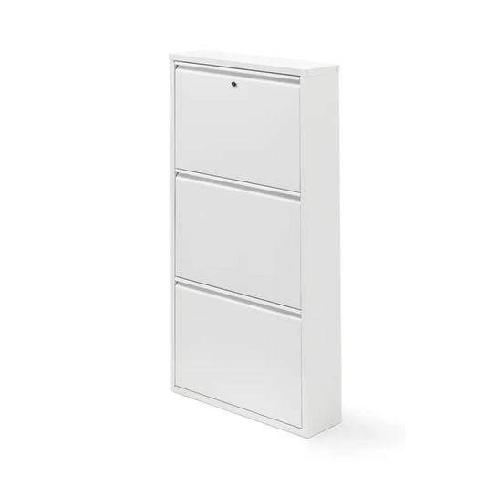 Pantofar metalic alb cu 3 uși, cu încuietoare, organizator pentru încălțăminte, dulap depozitare pantofi, rezistent și modern