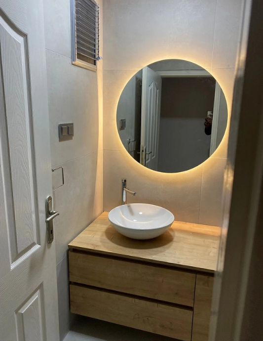 Oglindă LED pentru baie și chiuvetă, cu diametrul de 60 cm