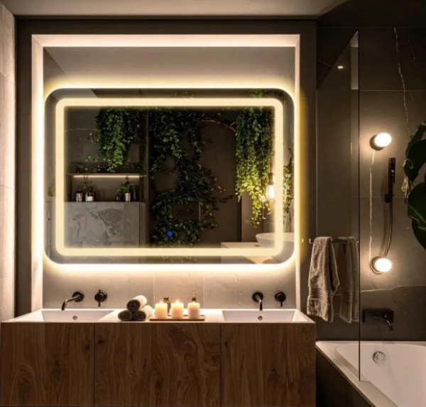 Oglindă de Baie 80x60 cm cu Lumină LED – Model Decorativ Premium