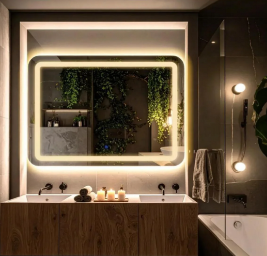 Oglindă de Baie 80x60 cm cu Lumină LED – Model Decorativ Premium