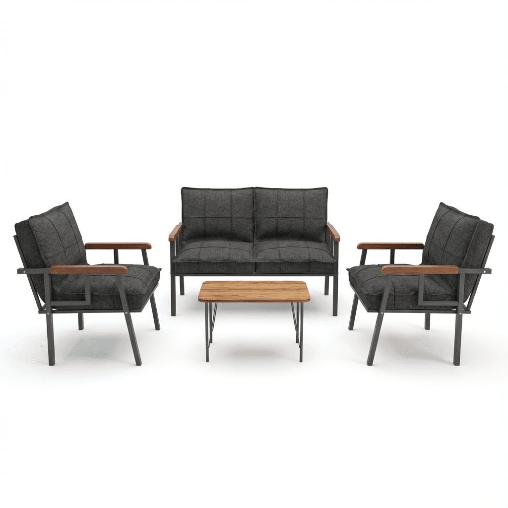 Set Mobilier de Grădină Modern cu Măsuță de Cafea – Canapea 2 Locuri + 2 Fotolii