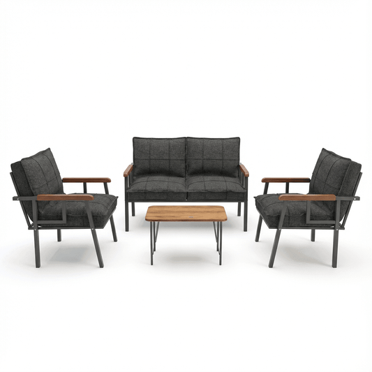 Set Mobilier de Grădină Modern cu Măsuță de Cafea – Canapea 2 Locuri + 2 Fotolii