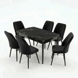 Verona Set Masa Extensibila (Negru Marmura)  80x 135 (80 x 178) Si Scaun 6 Buc, Aur Detalii, Horeca, Bucatarie, Living