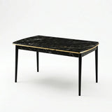 Verona Set Masa Extensibila (Negru Marmura)  80x 135 (80 x 178) Si Scaun 6 Buc, Aur Detalii, Horeca, Bucatarie, Living
