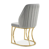Set Masă și 6 Scaune Milano, Stil Elegant, Detalii Aurii, 90x180 cm, Blat Marmorat Alb,Gray